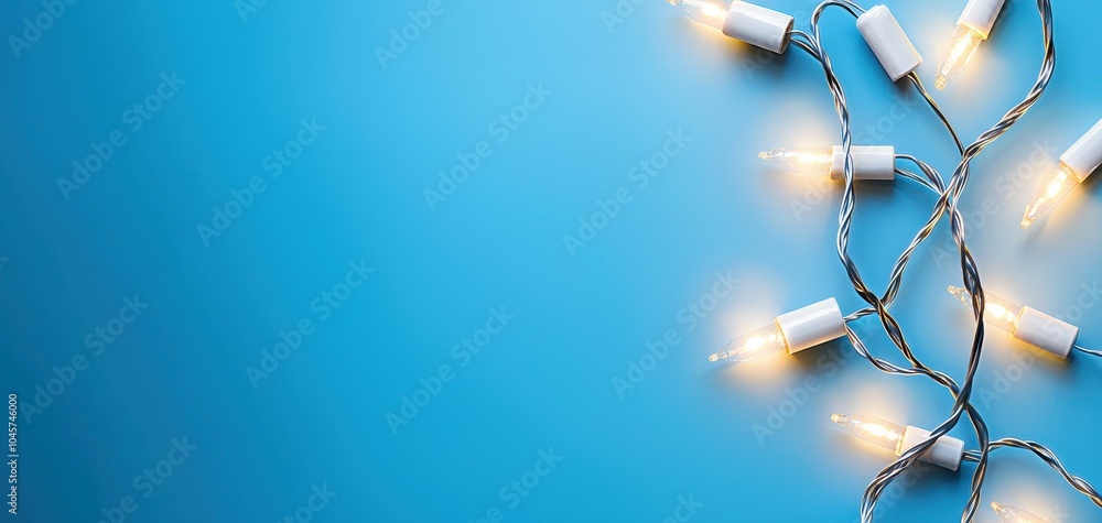 Poster bright and festive string lights on a calm blue background creating a warm and inviting atmosphere p