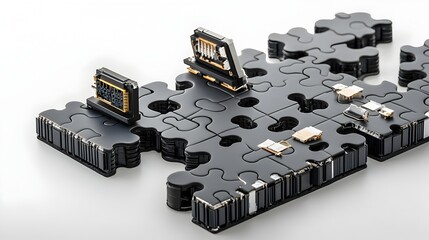 Modular battery cells arranged in a puzzle like grid pattern symbolizing innovative and efficient modular technology engineering and power systems