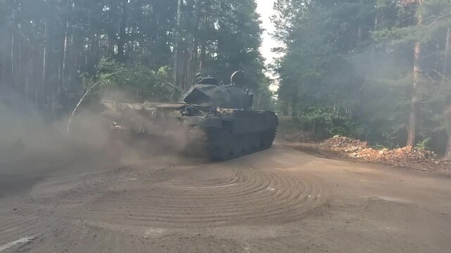 Panzer F&auml;hrt gegen ein Baum, Unfall im Wald 