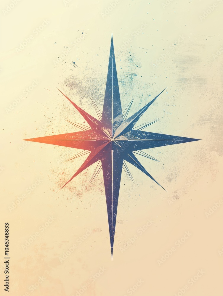 Poster A geometric compass rose showcases sharp, clean lines with a central point, symbolizing direction and guidance in exploration. Generative AI