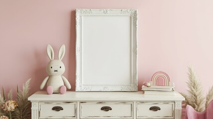 Charming nursery decor a cozy soft and playful space with a cute bunny framed artwork and pastel colors for a dreamy atmosphere