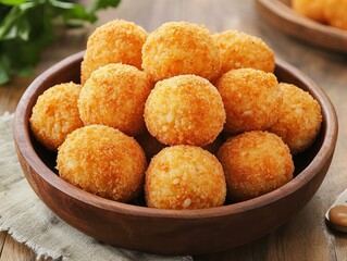 Arancini. The most popular Italian dishes. Golden-brown rice balls, often with a crispy exterior. Risotto, cheese or meat filling, breaded and fried. 
