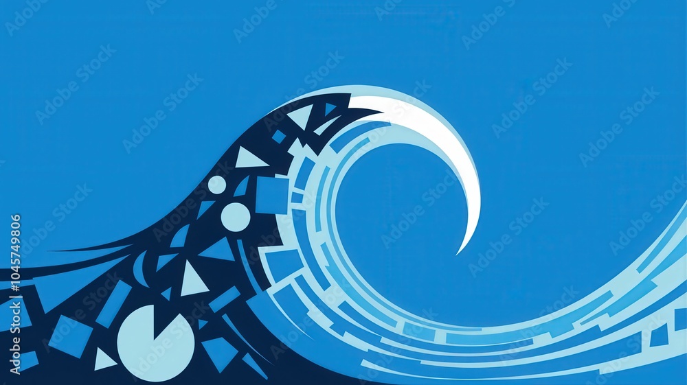 Poster captivating abstract wave design symbolizing fluidity and motion in a vibrant blue color palette for