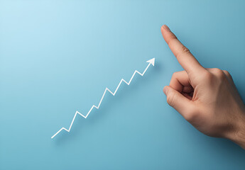 Hand Pointing Upward to a Rising Line Graph