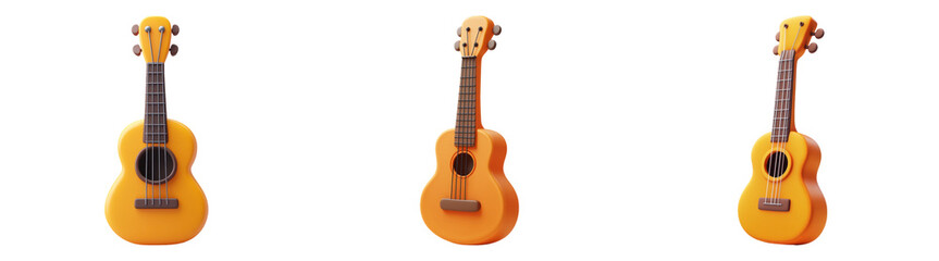 3D acoustic guitars in various angles isolated transparent background perfect for music-themed designs