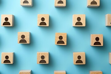 Wooden Blocks with Person Icons - Simple Blue Background Design