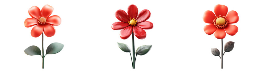 Fototapeta premium 3D red flowers in bloom isolated transparent background perfect for botanical or nature-themed illustrations