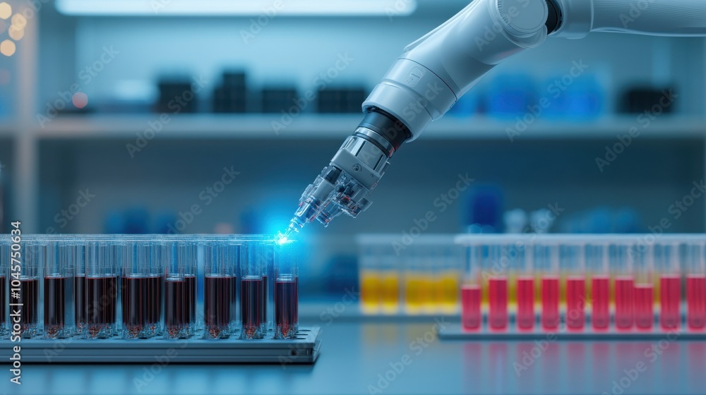 Aufkleber robotic arm in laboratory setting with test tubes