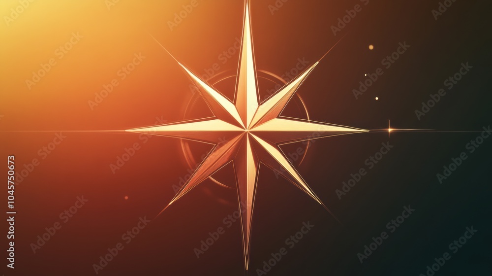 Leinwandbilder This geometric compass rose design showcases sharp lines converging at a bright, central point surrounded by a soft glow. Generative AI