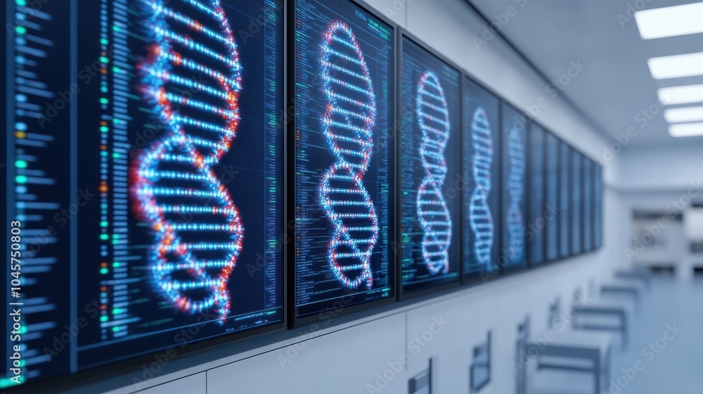 Poster 3d visualization of dna structure in modern lab