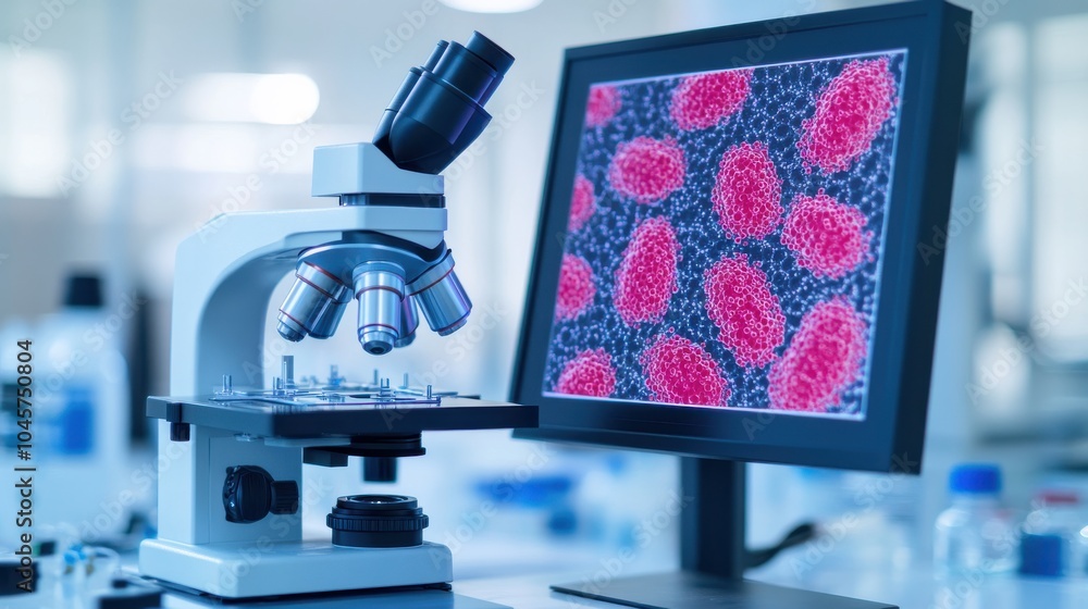 Poster laboratory microscope and genetic analysis display