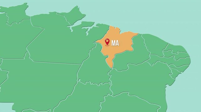 Mapa de Brasil con divisi&oacute;n pol&iacute;tica resaltando el estado de Maranh&atilde;o. 