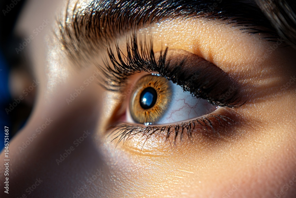 Poster hyper-realistic close-up of a personâ€™s face, eyes filled with determination, capturing the emotion