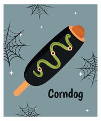 Flat Design Halloween  Illustration with Corndog and Web