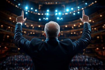 Hyper-realistic scene of a person receiving a standing ovation, showing the vivid detail and emotion of being appreciated and recognized