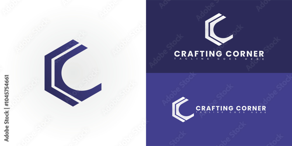 Aufkleber modern initial hexagon vector letter c or cc logo in purple color isolated on multiple background co