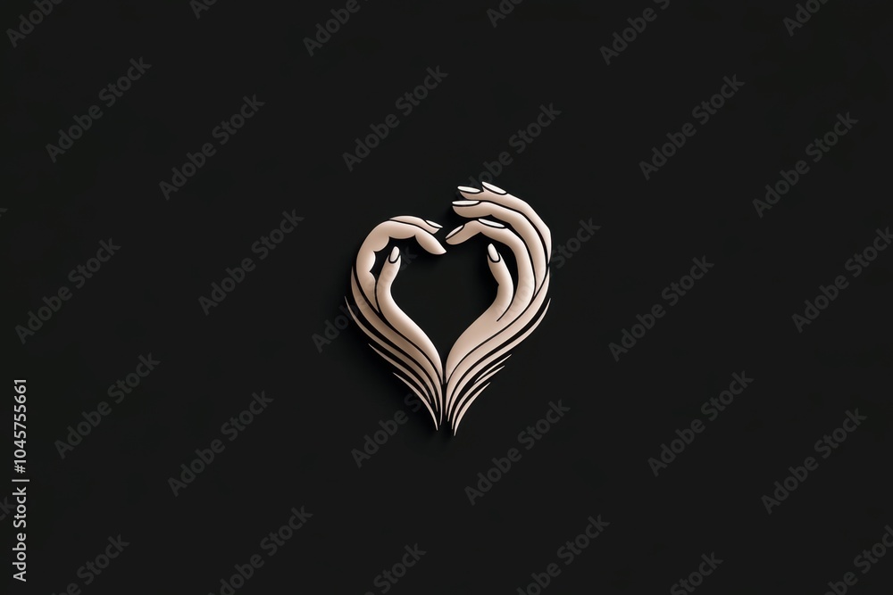 Poster Minimalist design of a hand resting gently on a heart, symbolizing self-care and compassion through simple, clean lines