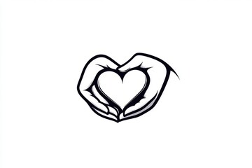 Fototapeta premium Minimalist design of a hand resting gently on a heart, symbolizing self-care and compassion through simple, clean lines