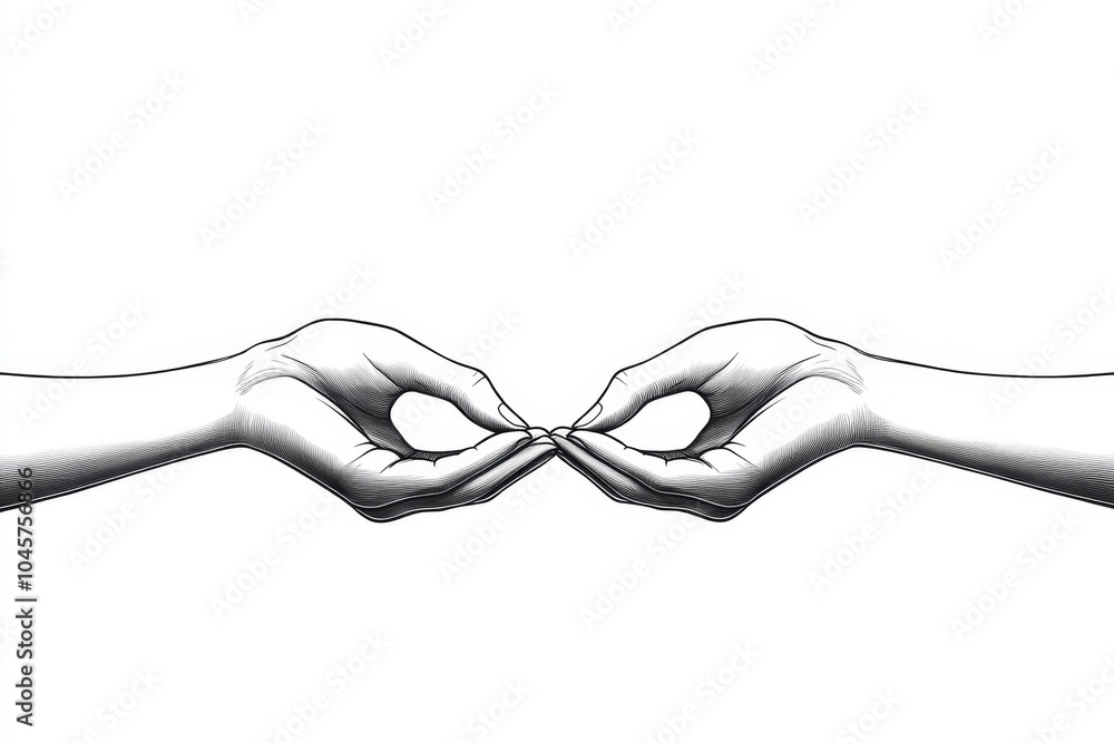 Poster minimalist outline of two hands holding, symbolizing connection, love, and support in relationships 
