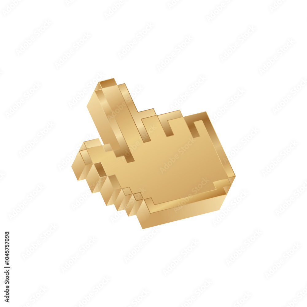 Poster golden hand cursor for computer. premium desktop hand pointer icon.