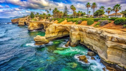 Obraz premium Watercolor painting of cliffs near La Jolla Cove in San Diego