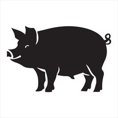 Graphic artwork of a pig in black and white