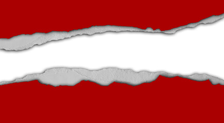 Torn red paper on white