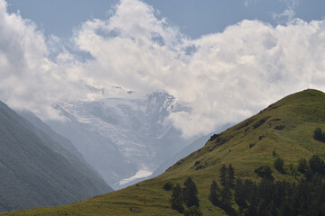 Beautiful mountain view with forests and rocks. North Ossetia