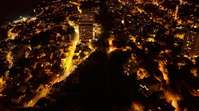 hyperlapse of the night city of Rijeka, Croatia. Night traffic of the city 