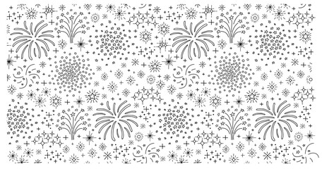Seamless pattern with ink and pen. Fireworks, sparkle. Black-and-white image style manual.