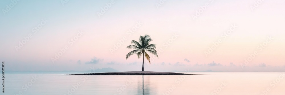 Aufkleber this serene tropical island showcases a single palm tree gently swaying under a calming pastel sky d