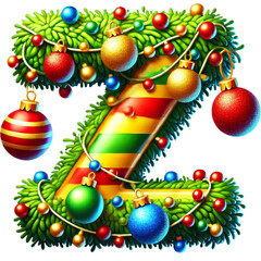 Naklejka premium Christmas Baubles and Tinsel Alphabet Clipart letter Z.