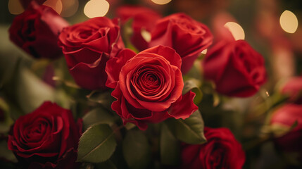 Obraz premium Romantic Valentine's day bouquet of many red roses gift background wallpaper.