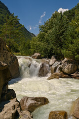 Beautiful mountain view with forests and rocks. North Ossetia