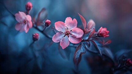 Delicate Pink Blossoms in Blue