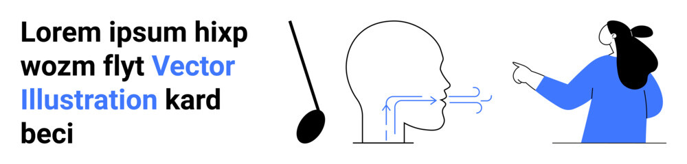 Diagram showing human head with airflow, spoon tool, and doctor explaining concept. Ideal for medical education, respiratory health, anatomy lessons, healthcare presentations, scientific research