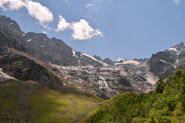 Beautiful mountain view with forests and rocks. North Ossetia