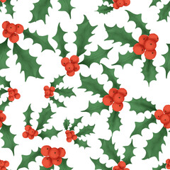 Small and big holly bones scattered on white background cute seamless pattern. Christmas pattern