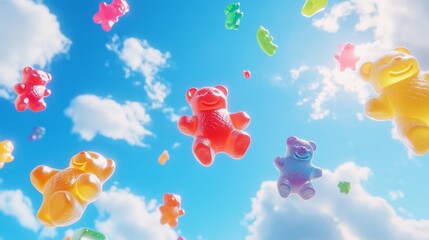 Gummy bears floating in the sky