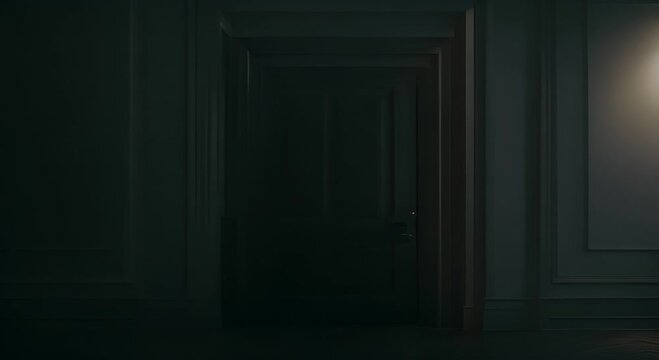 A dark room with a closing door