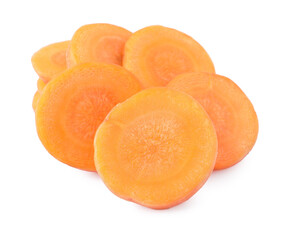 Slices of fresh ripe carrot isolated on white