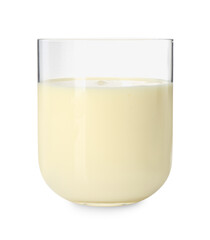 Tasty pineapple smoothie in glass isolated on white
