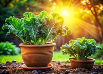 Kale Growing in a Pot - Lush Organic Green Life for Home Gardening Enthusiasts