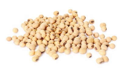 Many raw soy beans isolated on white
