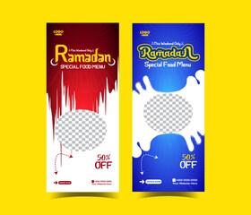 Ramadan creative roll up banner delicious iftar food menu social media poster template design