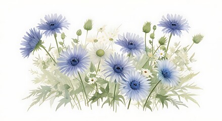 Obraz premium A delicate bouquet of blue cornflowers elegantly arranged, capturing the essence of nature's beauty with vibrant colors and intricate details that evoke feelings of freshness