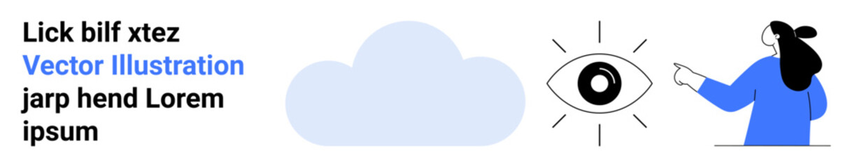 Person pointing at an eye with a cloud beside. Ideal for technology, vision, cloud computing, data security and digital themes. Banner for landing page