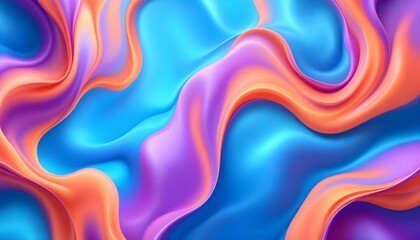 Colorful abstract curves with blue and orange hues in a digital art background. Trendy background texture iridescent waves abstract pink and blue neon webpunk wavy marble pattern. 