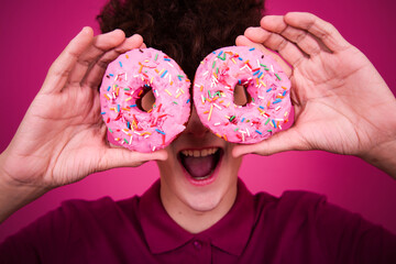 Diet and a funny guy with donuts.