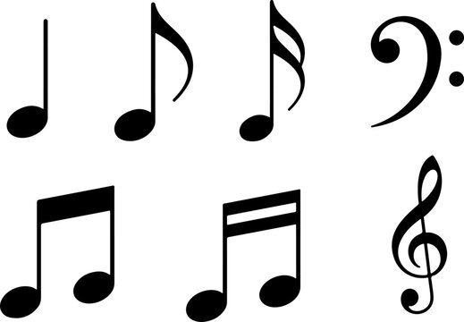 Icon set of music note melody notes key composition musical song . Thin line icons, flat vector illustrations, isolated on white, transparent background